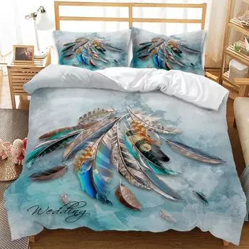 Feathers Duvet Cover Set 3D Print Birds Further Decorative Bedding Set for Kids Boys Girls Teens Polyester Bedding Set King Size EU Single 135x200cm