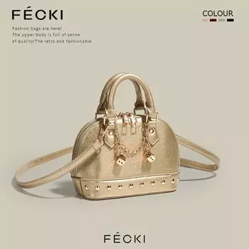 Fecki Gold Style Classic Style Small Handbags 2025 New Arrival Tide Fancy Rivet Shell Bag Messenger Bag Gold