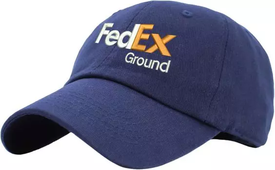 FedEx Grand Hat Embroidered Cotton Cap Classic Adjustable Baseball Cap, White Orange Print, One Size