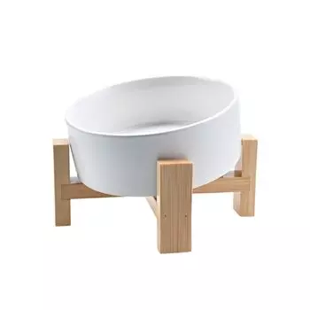 FeedFurry 15 Degree Slanted Dog Bowl Diagonal Ceramic Cat Food Bowl Pet Water Bowl Wooden with Bowl Stand Height Adjustable Food Bowl Easy to Eat