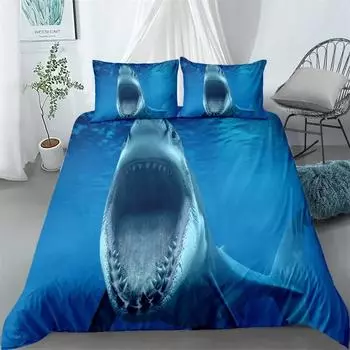 Feeding Shark 3D Duvet Cover Set King Queen Double Full Twin Single Size Комплект постельного белья 70x133cm 2pcs