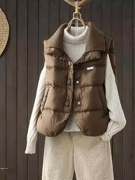 Feel 90 белый утиный пуховый жилет женский зимний новый трикотажный повседневный теплый жилет с лацканами S слоновая кость