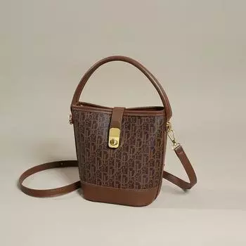 Feel bag women s 2025 new retro printed portable bucket bag niche texture women s shoulder messenger bag синий