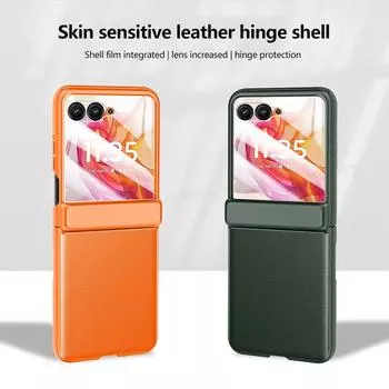 Feel Skin кожаный шарнирный противоударный чехол для Motorola Razr 50 50Ultra Case Ani-Knock защитная пленка для полной защиты чехол оранжевый