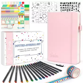 Feela Bullet Journal Synthetic A5 Dot Pen В комплекте блокнот, кожа, размер, график, (розовый)