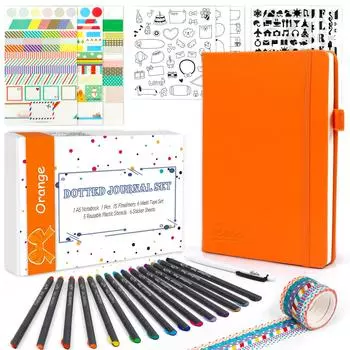 Feela Bullet Journal Synthetic A5 Dot Pen В комплекте блокнот, кожа, размер, сетка, (оранжевый)