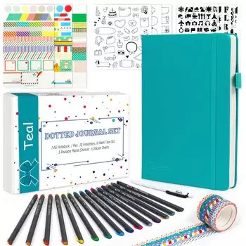 Feela Bullet Journal Synthetic A5 Dot Pen В комплекте блокнот, кожа, размер, сетка, (Цвет морской волны)