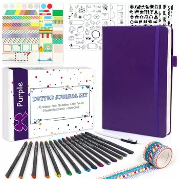 Feela Bullet Journal Synthetic A5 Dot Pen В комплекте блокнот, кожа, размер, сетка, (фиолетовый)