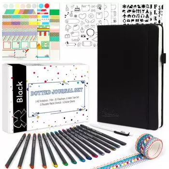 Feela Bullet Journal Synthetic A5 Dot Pen В комплекте блокнот, кожа, размер, график, (черный)