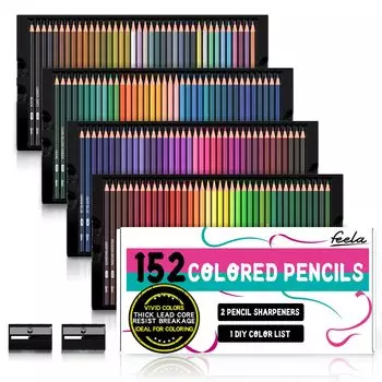 Feela Colored 152 Color Metallic Adult Coloring Включает карандаш для хранения художественных принадлежностей Входной список цветов Карандаши, на масляной основе,
