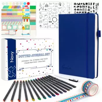 Feela System Notebook Synthetic A5 Dot Pen Набор темно-синий, кожа, размер, сетка, в комплекте,