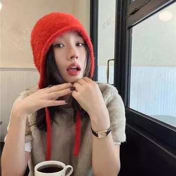 Feeling Milk Huhu~ плюшевая вязаная шапка женская осенне-зимняя скандинавская рождественская шерстяная шапка с милым личиком маленькая шапка Baotou M56-58cm