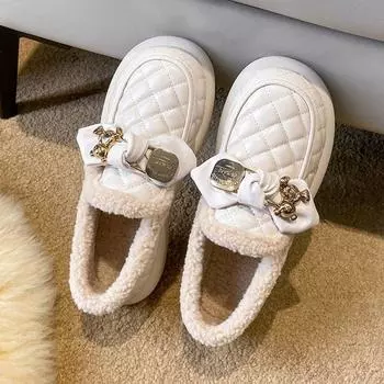 Feerldi Водонепроницаемые меховые мокасины женские зимние теплые плюшевые балетки женские бежевые черные балетки холодостойкие плюшевые лоферы CN 35