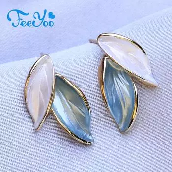FEEYOO большие серьги-гвоздики для женщин и девочек, модные модные серьги-листья, ювелирные изделия, подарок разноцветный