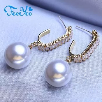 FEEYOO длинные серьги для женщин, модные серьги с кубическим цирконием, ювелирные изделия, свадебные серьги с искусственным жемчугом золотой