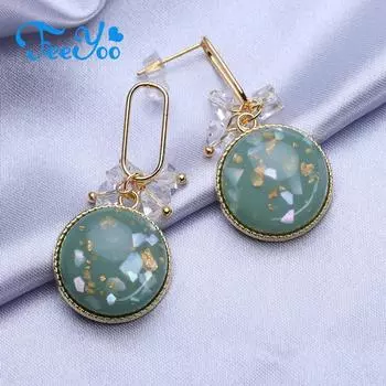 FEEYOO круглые длинные серьги для женщин и девочек, модные золотые серьги, модные зеленые серьги с цветком, ювелирные изделия, подарок A разноцветный