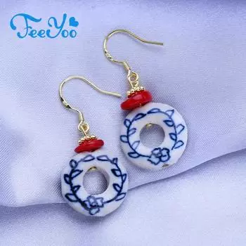 FEEYOO круглые серьги-капли для женщин и девочек, модные ретро керамические серьги, ювелирные изделия Giftt A