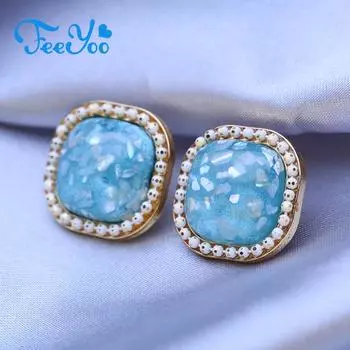 FEEYOO квадратные серьги-гвоздики для женщин, модные серьги, ювелирные изделия, свадебные серьги белый