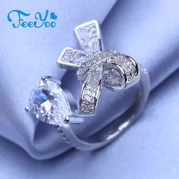 FEEYOO модное кольцо с бантом и кубическим цирконием, ювелирное изделие, регулируемое кольцо для женщин, подарок на вечеринку белый