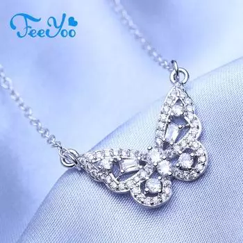 FEEYOO модное ожерелье с подвеской в виде бабочки для женщин и девочек, ожерелье с кубическим цирконием, ювелирный подарок белый