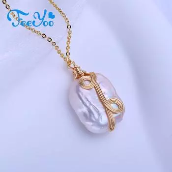 FEEYOO натуральный пресноводный большой жемчуг в стиле барокко ожерелья для женщин и девочек модный золотой цвет кулон свадебные украшения белый