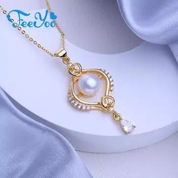 FEEYOO натуральный пресноводный жемчуг ожерелья для женщин и девочек модный золотой цвет геометрический кулон подарок на день рождения белый