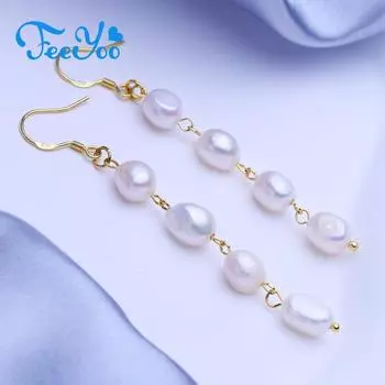FEEYOO натуральный пресноводный жемчуг в стиле барокко, серьги для женщин и девочек, модные классические серьги-подвески, вечерние украшения белый