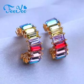 FEEYOO серьги-гвоздики для женщин и девочек, модные многоцветные серьги с кубическим цирконием, ювелирные изделия, подарок разноцветный