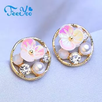 FEEYOO серьги-гвоздики для женщин, модные серьги с цветком, ювелирные изделия, жемчуг, свадебные серьги золотой