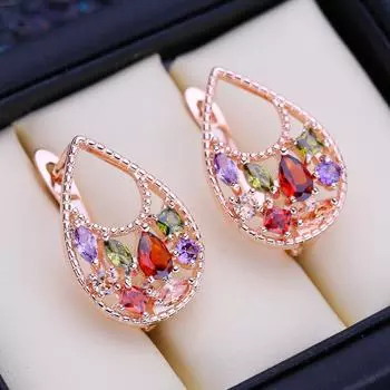 FEEYOO серьги-клипсы цвета розового золота, модные серьги для женщин, серьги-гвоздики с кубическим цирконием, ювелирные изделия A