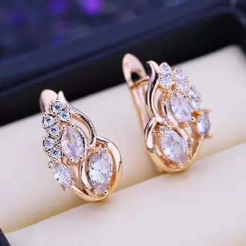 FEEYOO серьги-клипсы цвета розового золота, модные серьги для женщин, серьги-гвоздики с кубическим цирконием, ювелирные изделия A белый