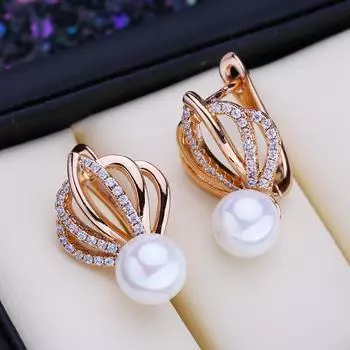 FEEYOO серьги-клипсы цвета розового золота, модные серьги для женщин, серьги-гвоздики с кубическим цирконием, ювелирные изделия A