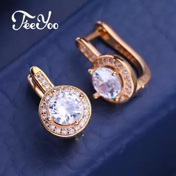 FEEYOO серьги-клипсы цвета розового золота, модные серьги для женщин, серьги-гвоздики с кубическим цирконием, ювелирные изделия A