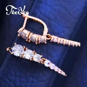 FEEYOO серьги-клипсы цвета розового золота, модные серьги для женщин, серьги-гвоздики с кубическим цирконием, ювелирные изделия A