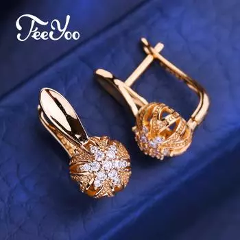 FEEYOO серьги-клипсы цвета розового золота, модные серьги для женщин, серьги-гвоздики с кубическим цирконием, ювелирные изделия A