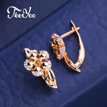 FEEYOO серьги-клипсы цвета розового золота, модные серьги с цветком для женщин, серьги-гвоздики с кубическим цирконием, ювелирные изделия A