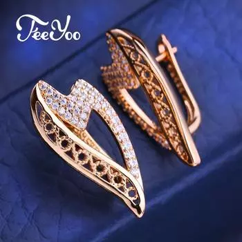 FEEYOO серьги-клипсы цвета розового золота, модные серьги для женщин, серьги-гвоздики с кубическим цирконием, ювелирные изделия A