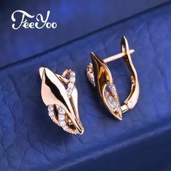 FEEYOO серьги-клипсы цвета розового золота, модные серьги для женщин, серьги-гвоздики с кубическим цирконием, ювелирные изделия A