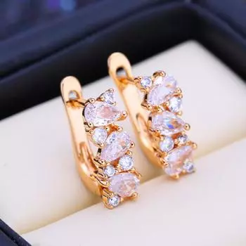 FEEYOO серьги-клипсы цвета розового золота, модные серьги для женщин, серьги-гвоздики с кубическим цирконием, ювелирные изделия A