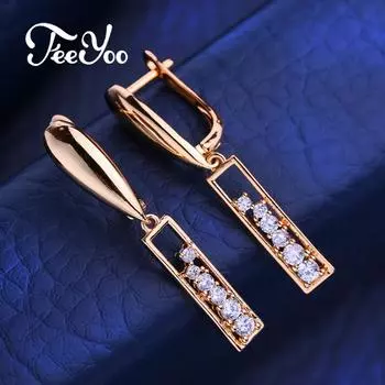 FEEYOO серьги-клипсы цвета розового золота, модные серьги для женщин, серьги-гвоздики с кубическим цирконием, ювелирные изделия A