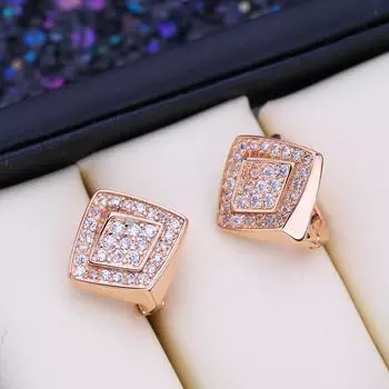 FEEYOO серьги-клипсы цвета розового золота, модные серьги для женщин, серьги-гвоздики с кубическим цирконием, ювелирные изделия A
