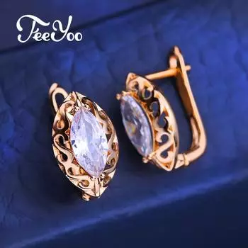 FEEYOO серьги-клипсы цвета розового золота, модные серьги для женщин, серьги-гвоздики с кубическим цирконием, ювелирные изделия A