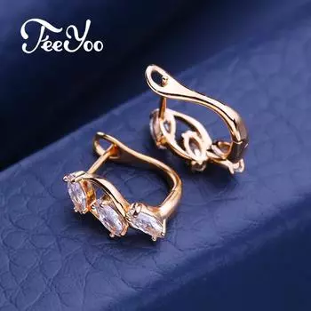 FEEYOO серьги-клипсы цвета розового золота, модные серьги для женщин, серьги-гвоздики с кубическим цирконием, ювелирные изделия A