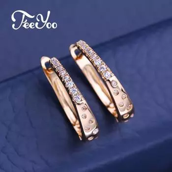 FEEYOO серьги-клипсы цвета розового золота, модные серьги с цветком для женщин, серьги-гвоздики с полым цирконием, ювелирные изделия A