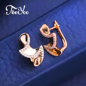 FEEYOO серьги-клипсы цвета розового золота, модные серьги-листья для женщин, серьги-гвоздики с кубическим цирконием, ювелирные изделия A