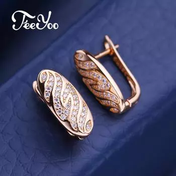 FEEYOO серьги-клипсы цвета розового золота, модные серьги для женщин, серьги-гвоздики с кубическим цирконием, ювелирные изделия A