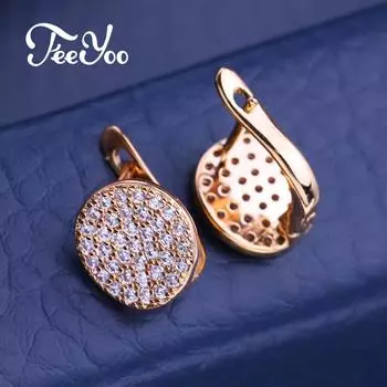 FEEYOO серьги-клипсы цвета розового золота, модные серьги-листья для женщин, серьги-гвоздики с кубическим цирконием, ювелирные изделия A