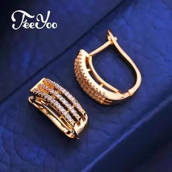 FEEYOO серьги-клипсы цвета розового золота, модные серьги для женщин, серьги-гвоздики с кубическим цирконием, ювелирные изделия A