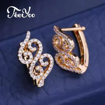 FEEYOO серьги-клипсы цвета розового золота, модные серьги-листья для женщин, серьги-гвоздики с кубическим цирконием, ювелирные изделия A