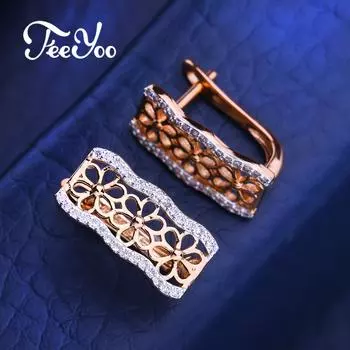 FEEYOO серьги-клипсы цвета розового золота, модные серьги для женщин, серьги-гвоздики с кубическим цирконием, ювелирные изделия A